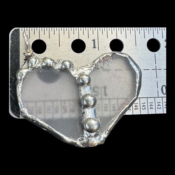 Handcrafted Stained Glass Heart Pendant w/ Silver Blend Metalwork SS Ball Chain - Picture 4 of 11